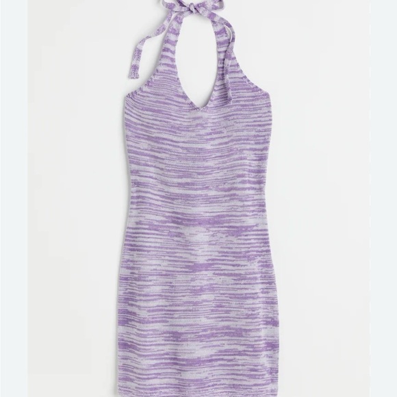 Purple Lilac Bodycon Halter Knit Dress - Picture 1 of 7